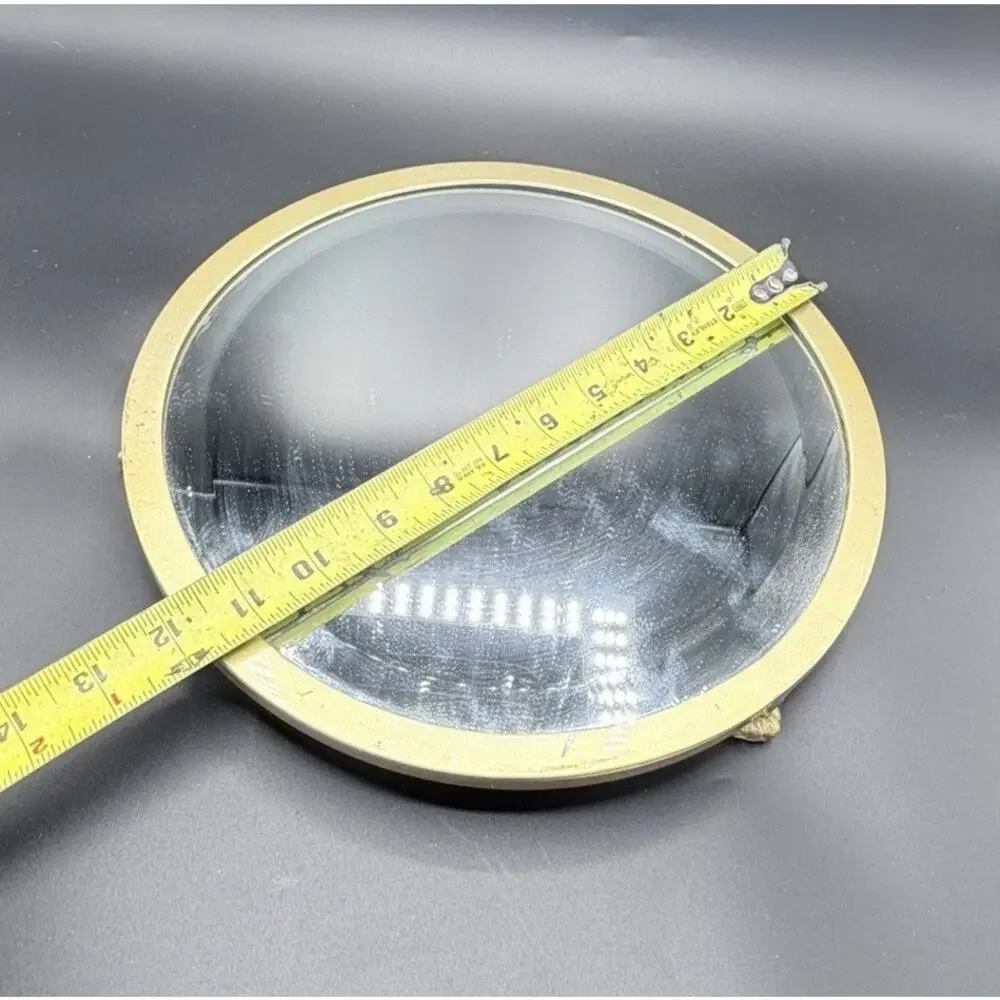 West Elm 14” Round Mirrored Tray Gold Brass Tone Footed Vanity Bar Decor